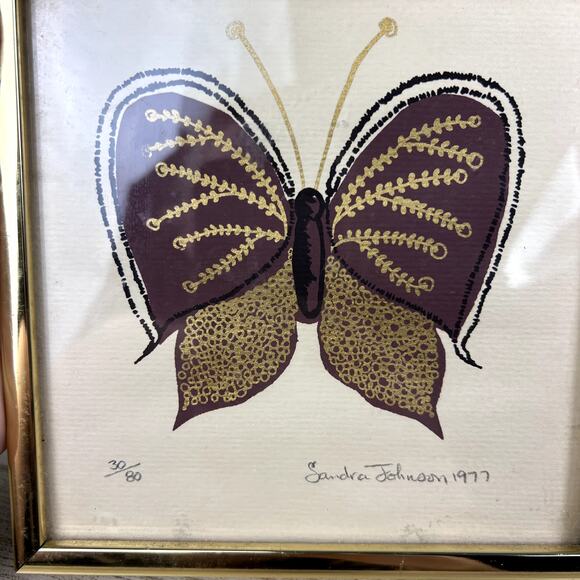 Vintage 70's Butterfly Framed Art Print Brown Tan Retro Hippie Home Decor 1977 - Picture 8 of 12